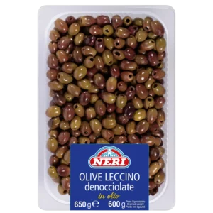 Vaschetta di olive nere leccino in olio denocciolate