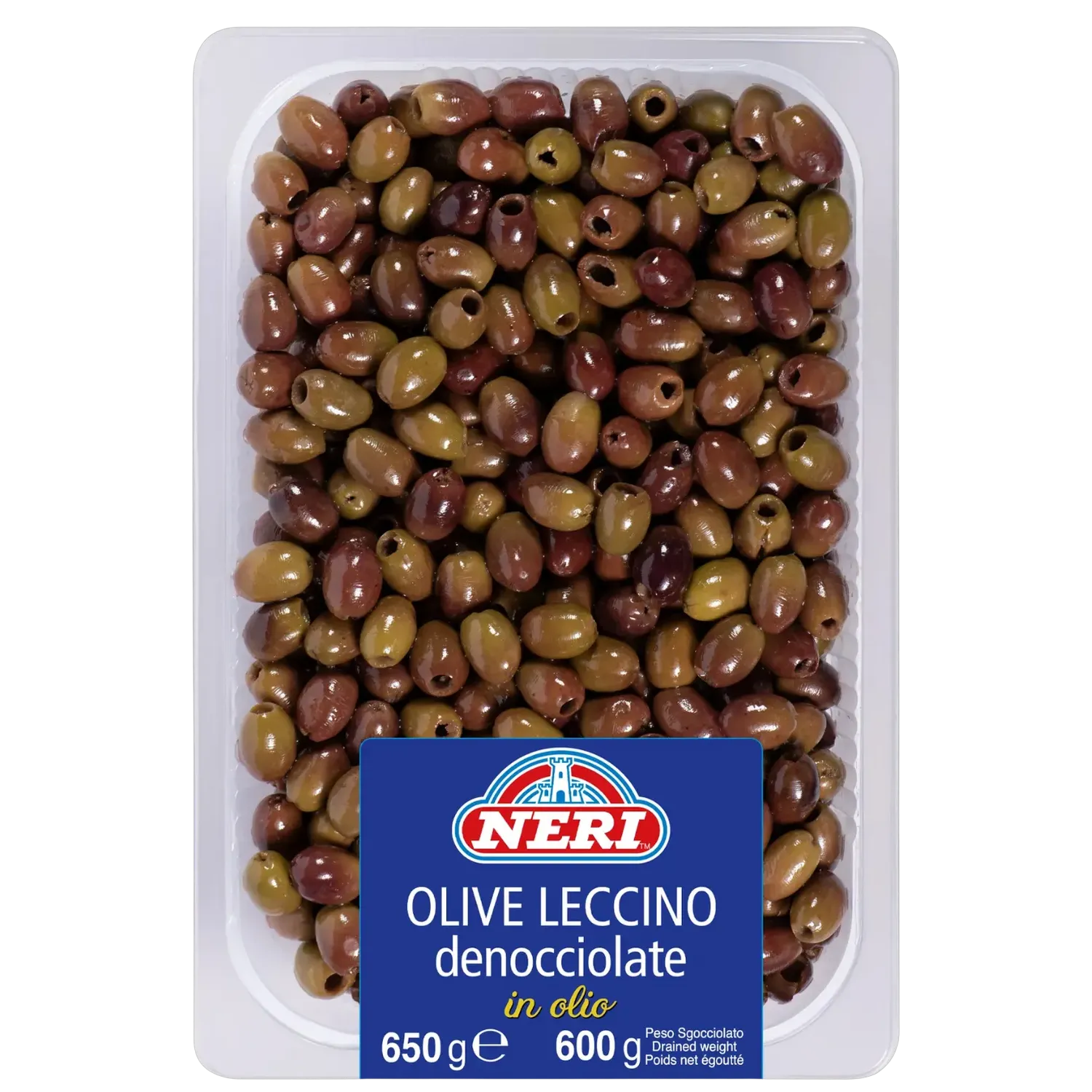 Vaschetta di olive nere leccino in olio denocciolate