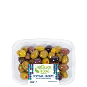 Cocktail di olive marinate denocciolate in vaschetta
