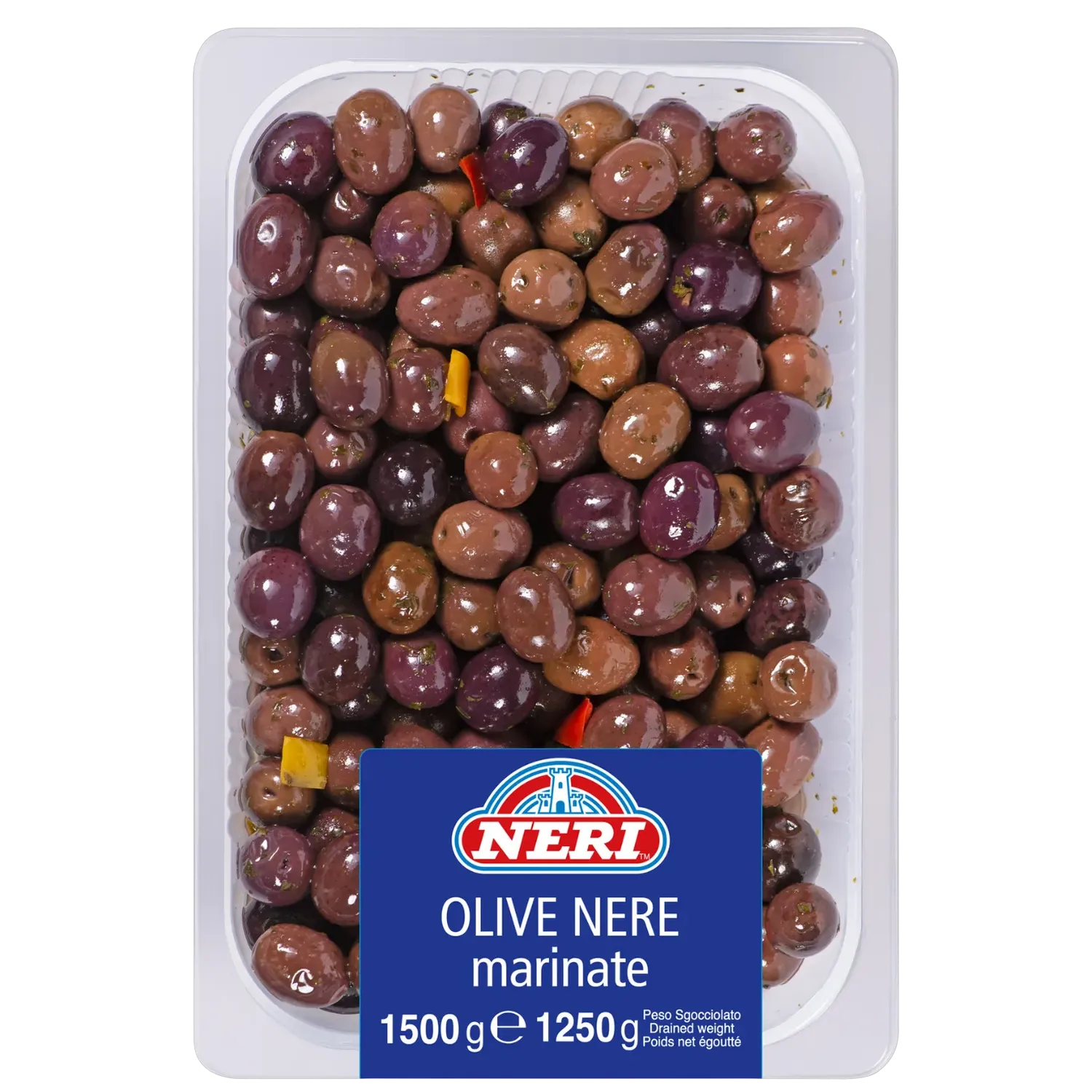 Vaschetta di olive nere marinate intere