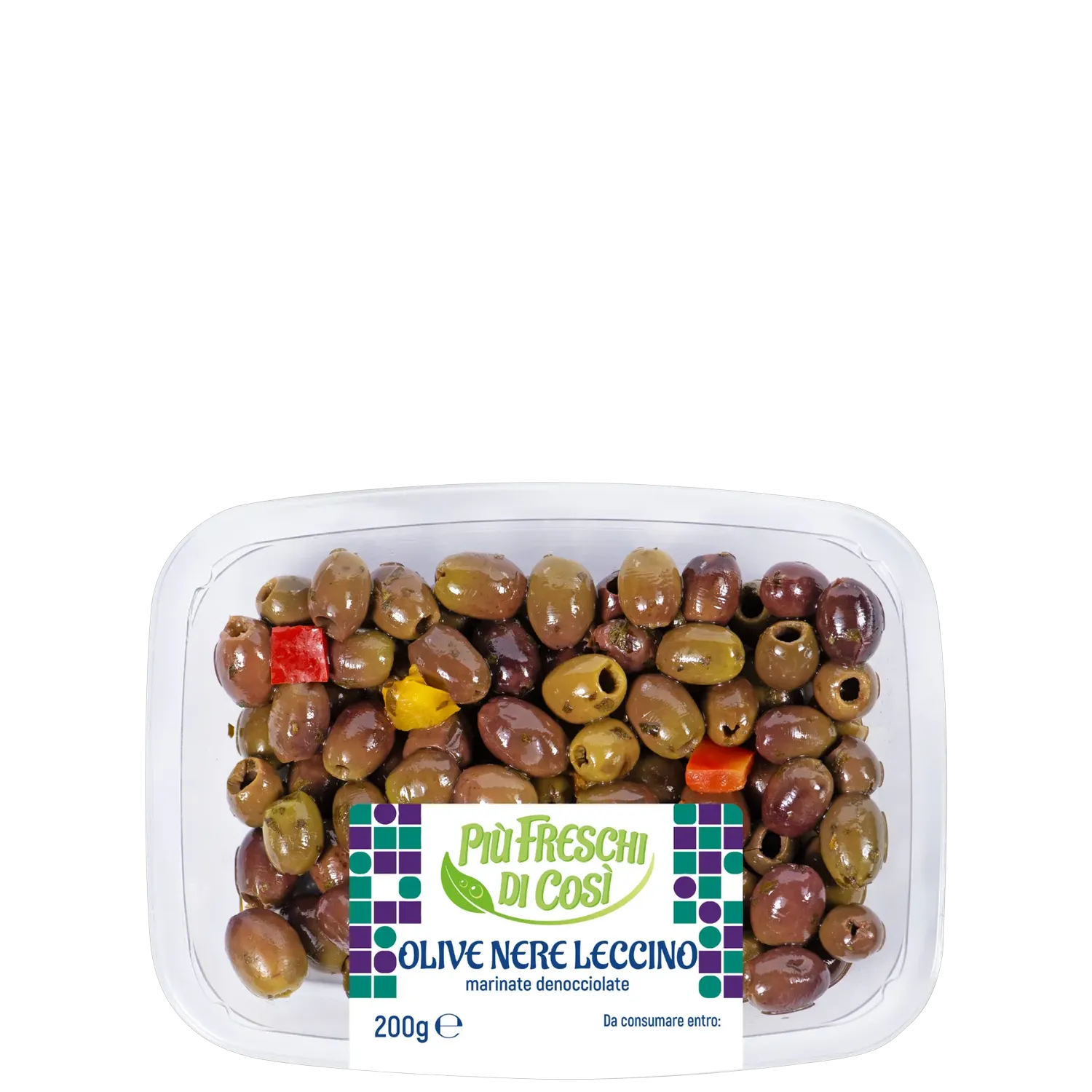 Olive nere leccino marinate denocciolate in vaschetta